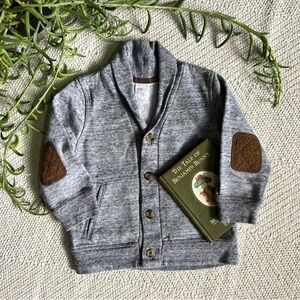 H&M Grey Elbow Patch Shawl Collar Cardigan 12-18m